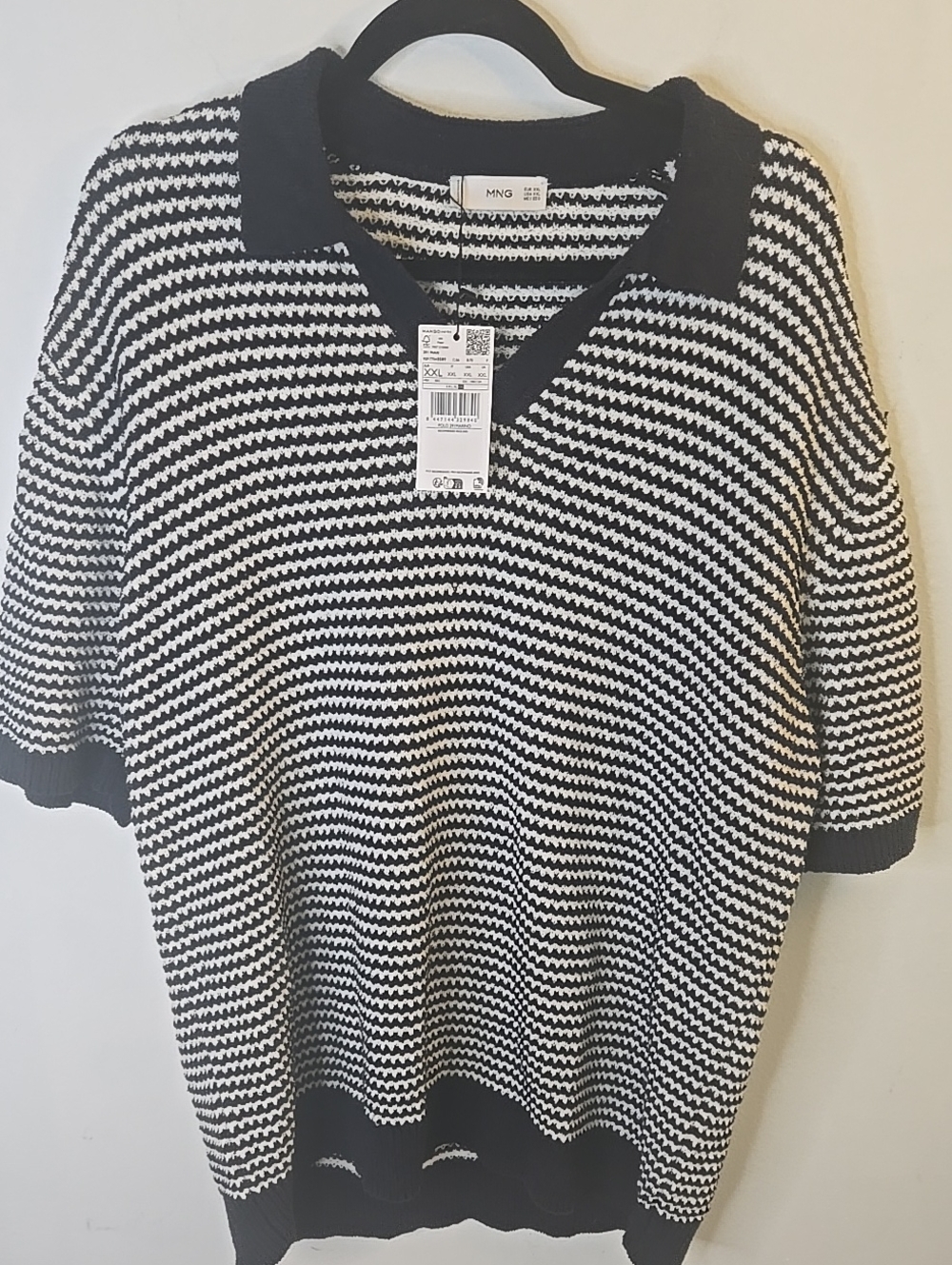 Mango  Black & White Knit Polo Sweater